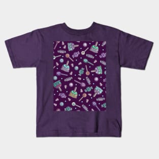 Halloween Trick or Treat Candy Collage on Purple Kids T-Shirt